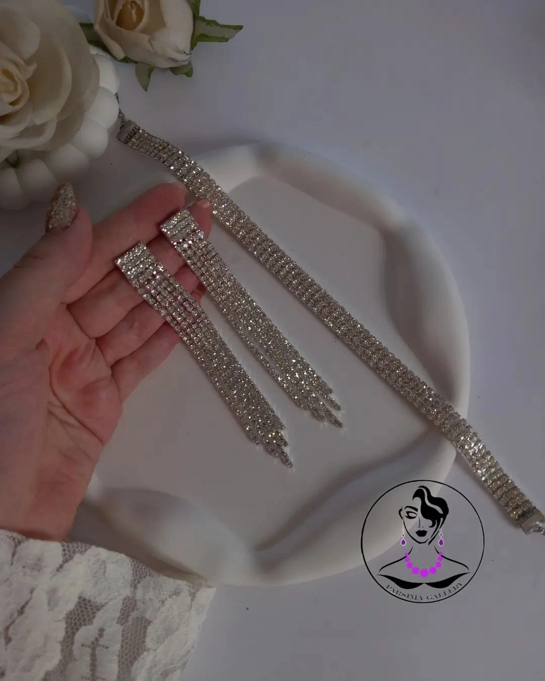 گوشواره مجلسی بلند نگینی
