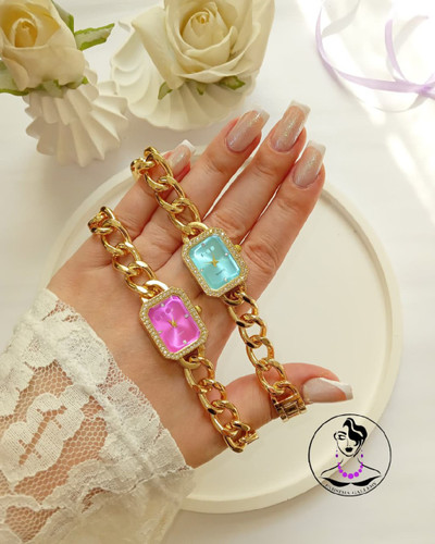 ساعت دخترانه رنگی صفحه آبی و صورتی