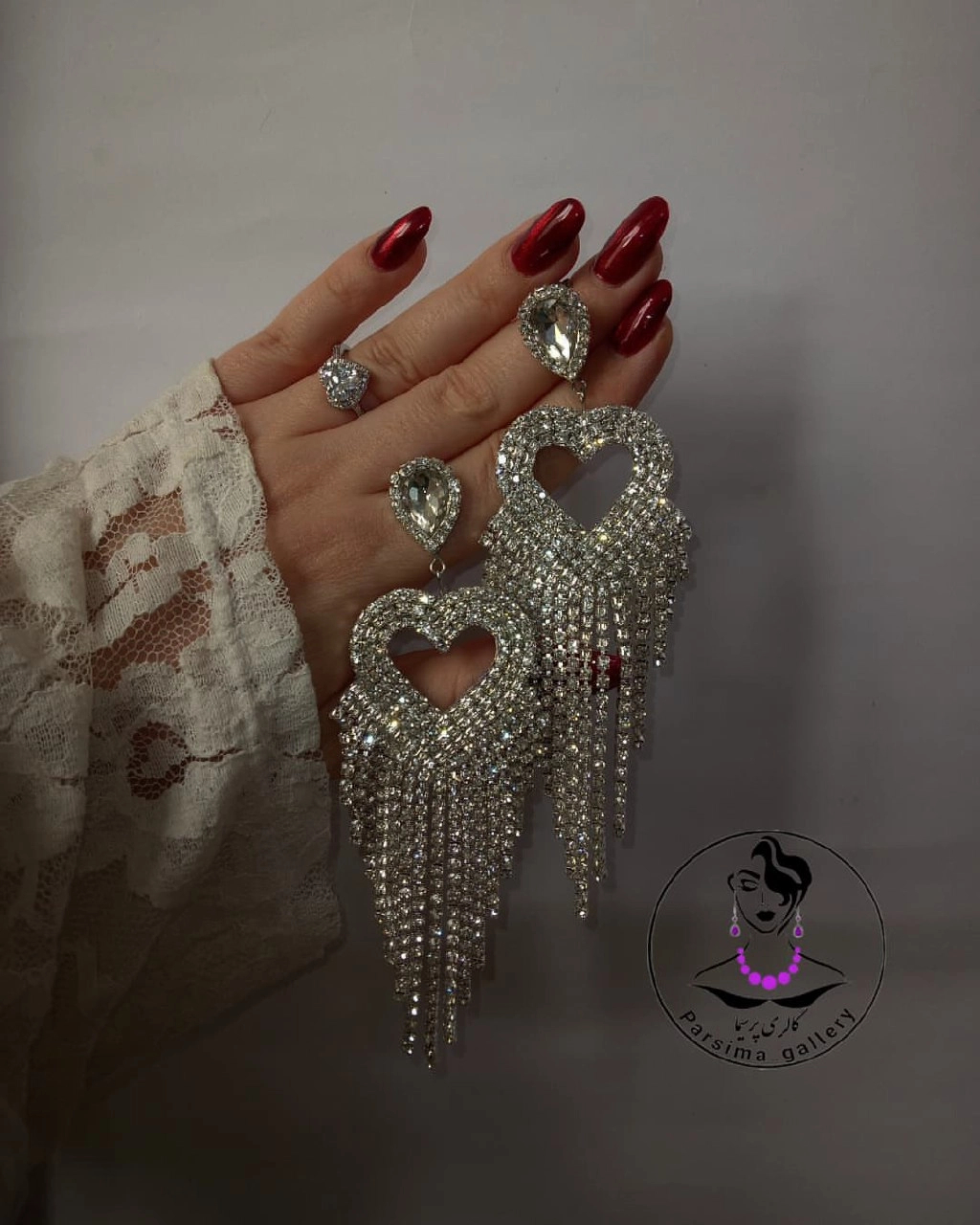 گوشواره قلب نگینی مجلسی