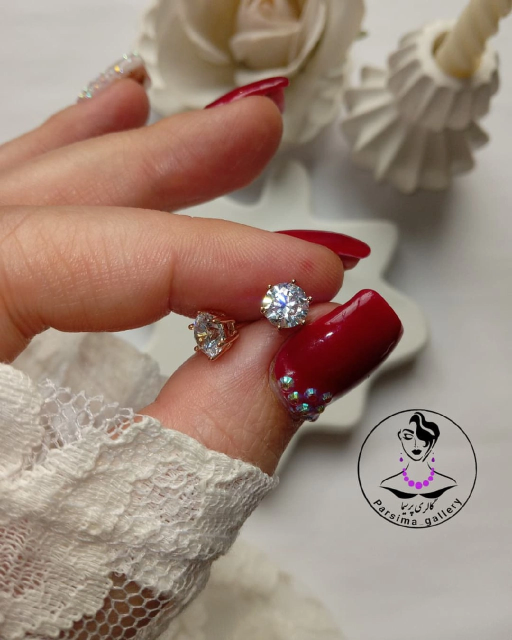 گوشواره تک نگین ژوپینگ رنگ ثابت