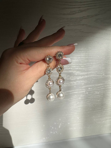 گوشواره مرواریدی بلند طلایی